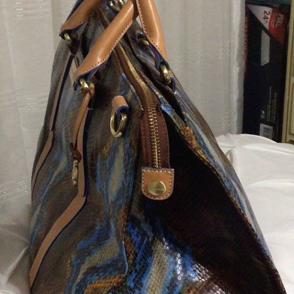 Brahmin Leather Blue/Brown Snakeskin Weekender  NOTE:  large like an overnighter - Picture 4 of 12